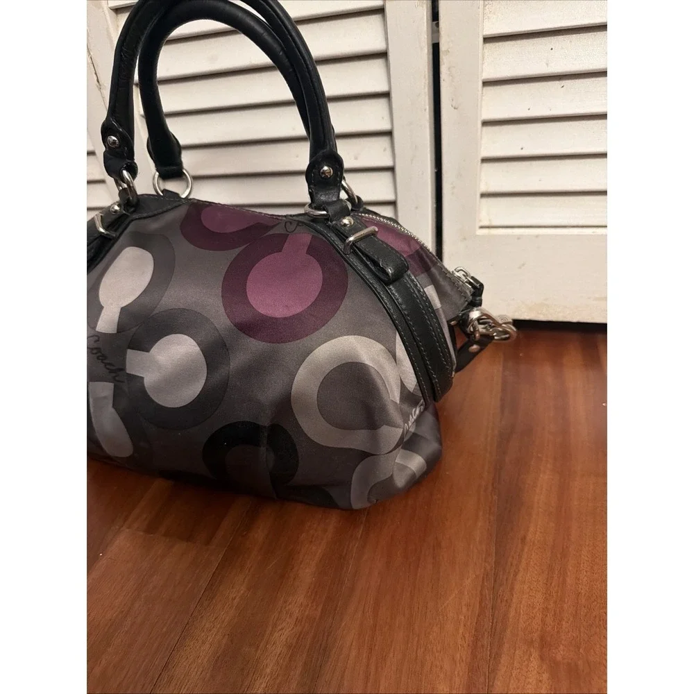 Coach Madison Sophia Sateen Clover Purse Handbag Black Purple Gray 15946
